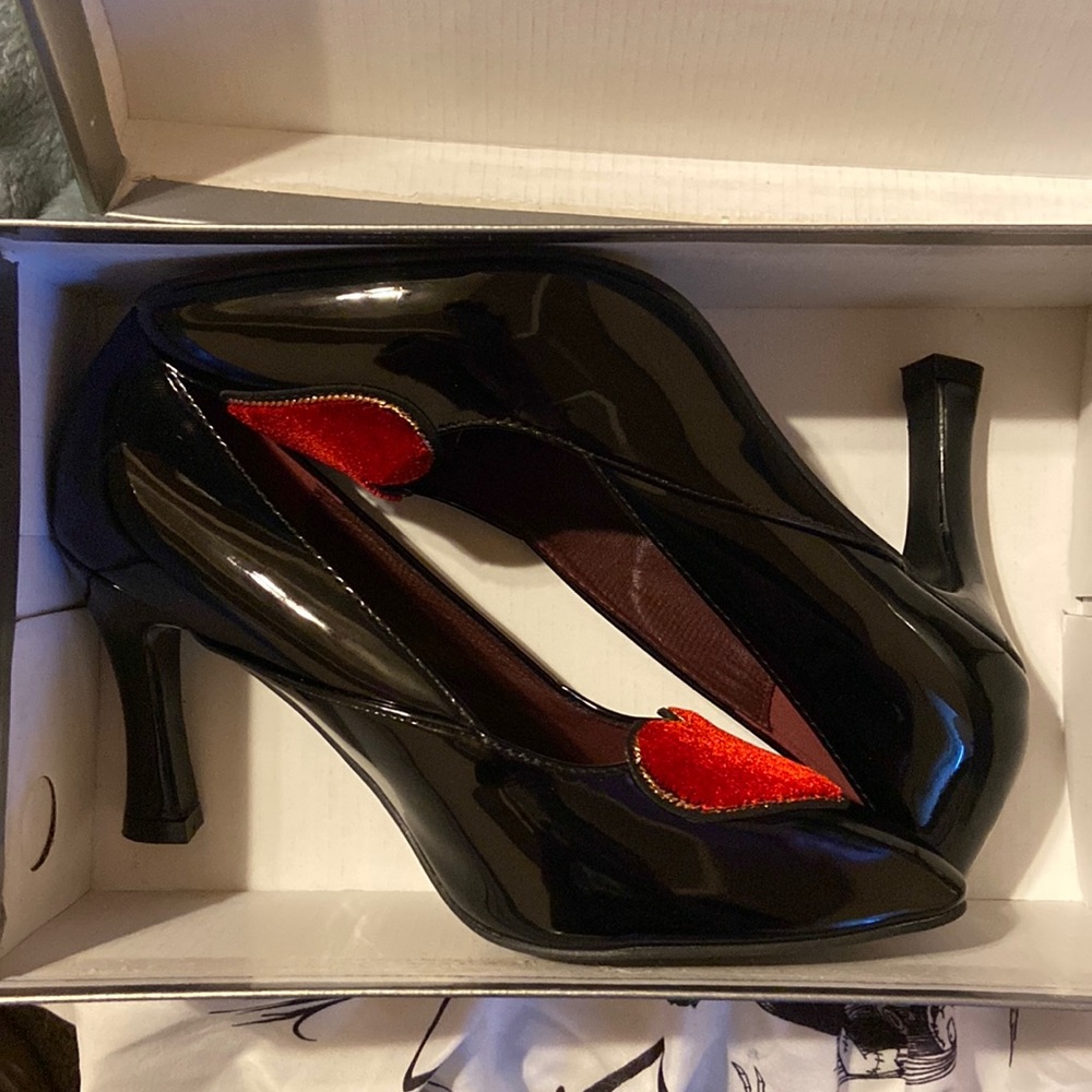 Retro Black Heels with Red Hearts -ModCloth